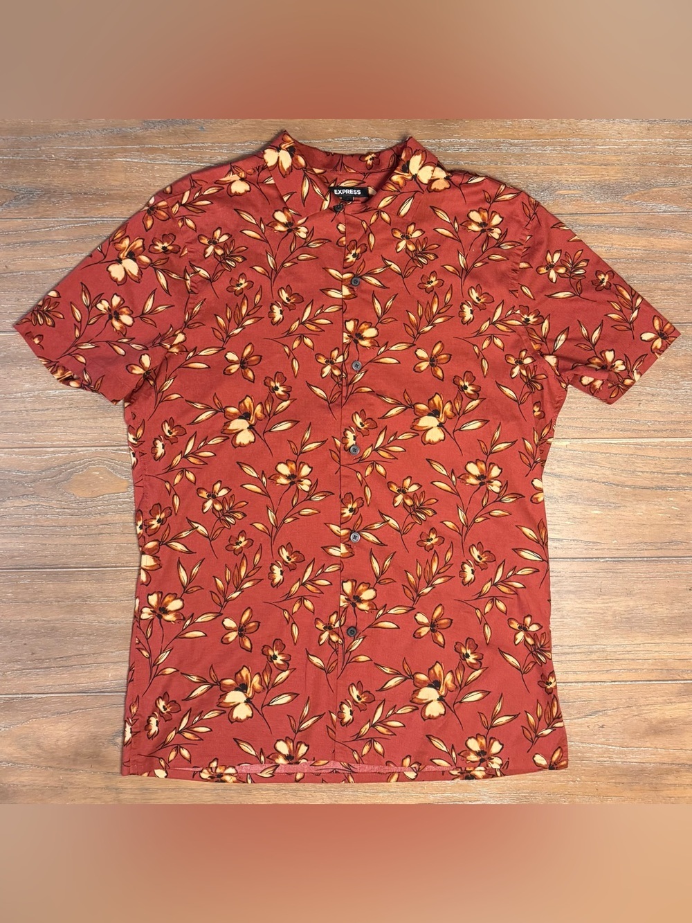 Express Rust Floral Short-Sleeve Button-Down Shirt #136